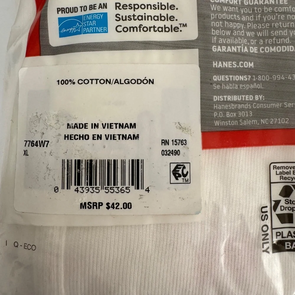 Hanes Ultimate Ultra Comfort Waistband Tagless Full Cut 7 Briefs Sz. XL 40-42